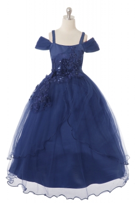 Girls Dress Style 1045 - Beautiful Off Shoulder Dress with Flower Lace Applique Details in Choice of